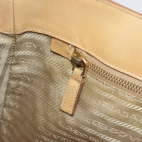 PRADA Hand Bag Leather Beige Gold Auth ka4641