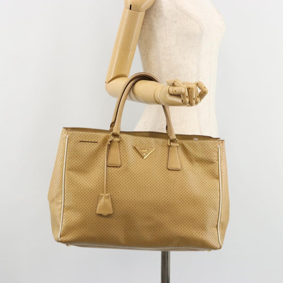 PRADA Hand Bag Leather Beige Gold Auth ka4641