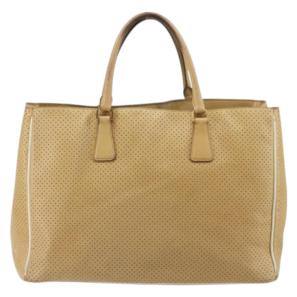 PRADA Hand Bag Leather Beige Gold Auth ka4641