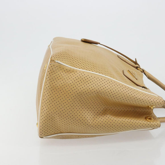 PRADA Hand Bag Leather Beige Gold Auth ka4641