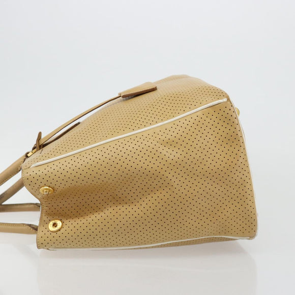 PRADA Hand Bag Leather Beige Gold Auth ka4641