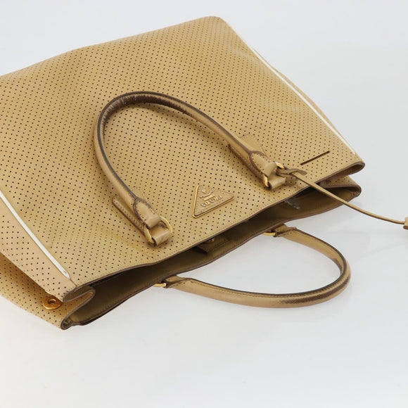 PRADA Hand Bag Leather Beige Gold Auth ka4641