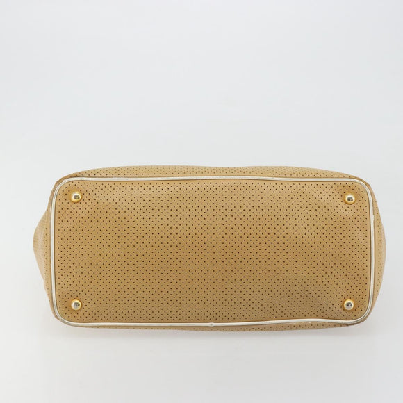 PRADA Hand Bag Leather Beige Gold Auth ka4641
