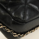 CHANEL Matelassé Perlenketten-Schultertasche Lammleder Schwarz Gold CC Auth ka4643M-16