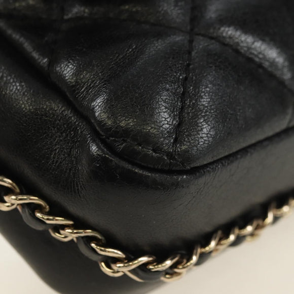 CHANEL Matelassé Perlenketten-Schultertasche Lammleder Schwarz Gold CC Auth ka4643M