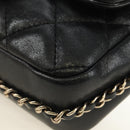 CHANEL Matelassé Perlenketten-Schultertasche Lammleder Schwarz Gold CC Auth ka4643M-17