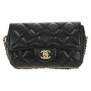 CHANEL Matelassé Perlenketten-Schultertasche Lammleder Schwarz Gold CC Auth ka4643M-2