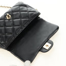 CHANEL Matelassé Perlenketten-Schultertasche Lammleder Schwarz Gold CC Auth ka4643M-21
