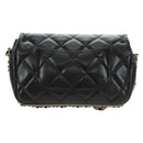 CHANEL Matelassé Perlenketten-Schultertasche Lammleder Schwarz Gold CC Auth ka4643M-3