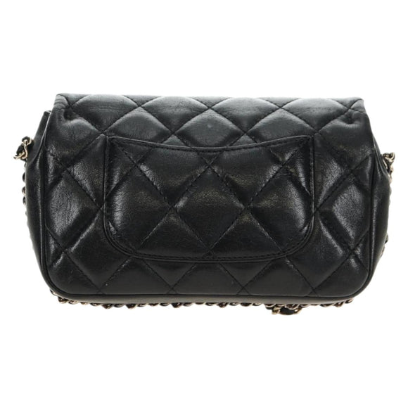 CHANEL Matelassé Perlenketten-Schultertasche Lammleder Schwarz Gold CC Auth ka4643M