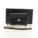 CHANEL Matelassé Perlenketten-Schultertasche Lammleder Schwarz Gold CC Auth ka4643M-30