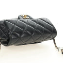CHANEL Matelassé Perlenketten-Schultertasche Lammleder Schwarz Gold CC Auth ka4643M-6