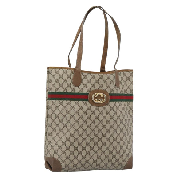 GUCCI GG Supreme Web Sherry Line Bag PVC Brown Gold 002 904 0131 Auth ka4645
