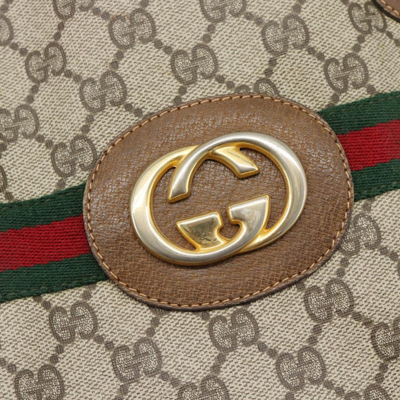GUCCI GG Supreme Web Sherry Line Bag PVC Brown Gold 002 904 0131 Auth ka4645