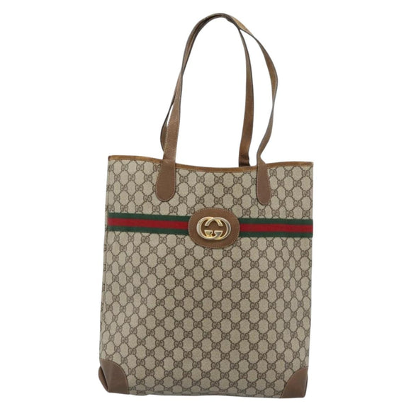 GUCCI GG Supreme Web Sherry Line Bag PVC Brown Gold 002 904 0131 Auth ka4645