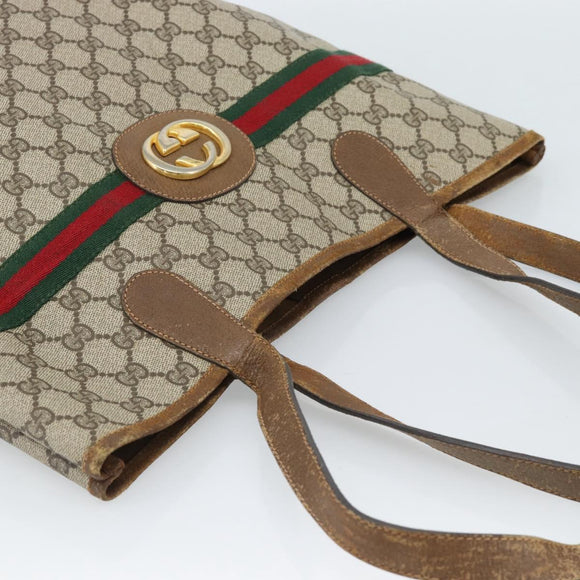 GUCCI GG Supreme Web Sherry Line Bag PVC Brown Gold 002 904 0131 Auth ka4645