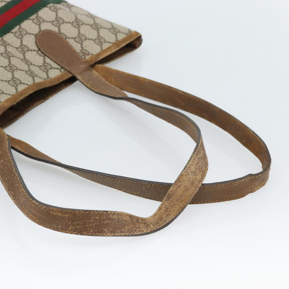 GUCCI GG Supreme Web Sherry Line Bag PVC Brown Gold 002 904 0131 Auth ka4645