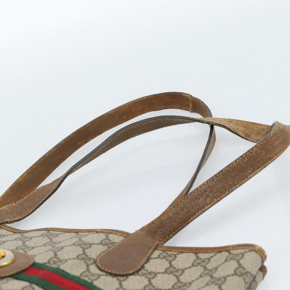 GUCCI GG Supreme Web Sherry Line Bag PVC Brown Gold 002 904 0131 Auth ka4645