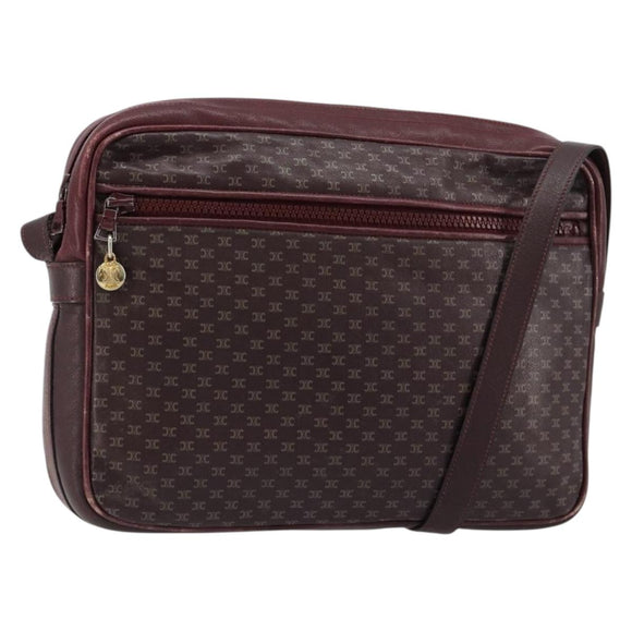 CELINE Umhängetasche Leder Bordeaux Gold Auth ka4652