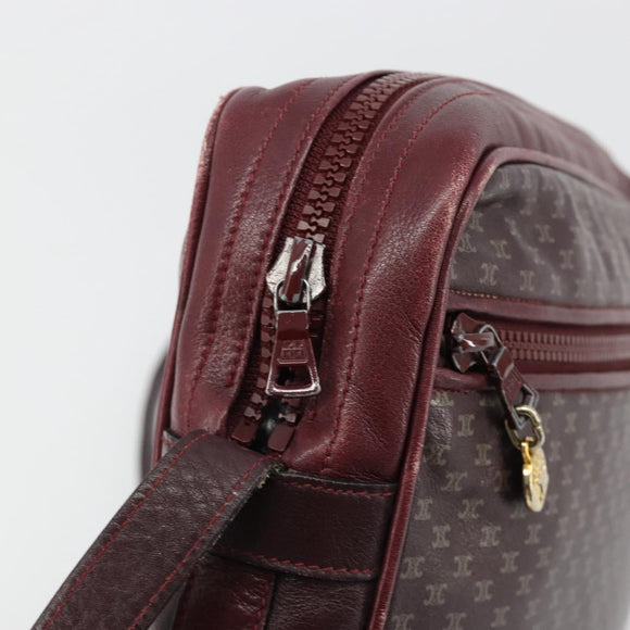 CELINE Umhängetasche Leder Bordeaux Gold Auth ka4652
