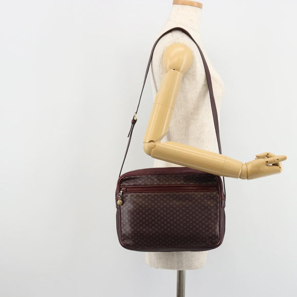 CELINE Umhängetasche Leder Bordeaux Gold Auth ka4652