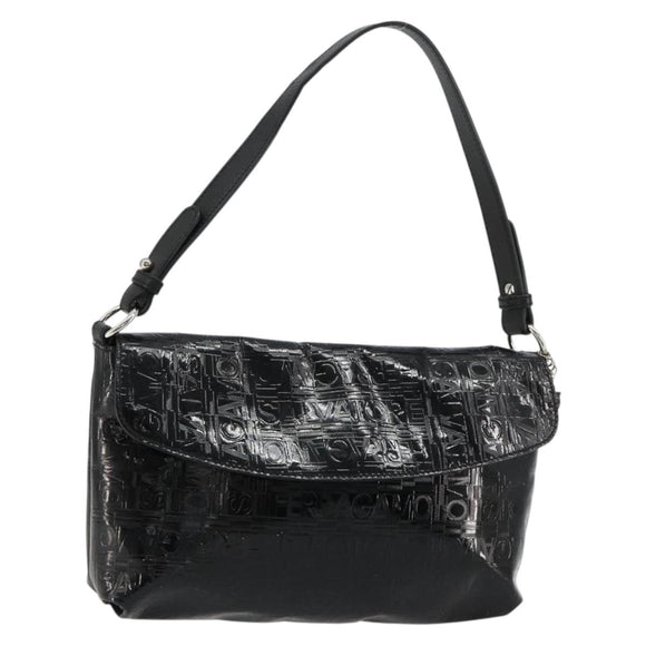 Salvatore Ferragamo Shoulder Bag Patent leather Black Silver Auth ka4653