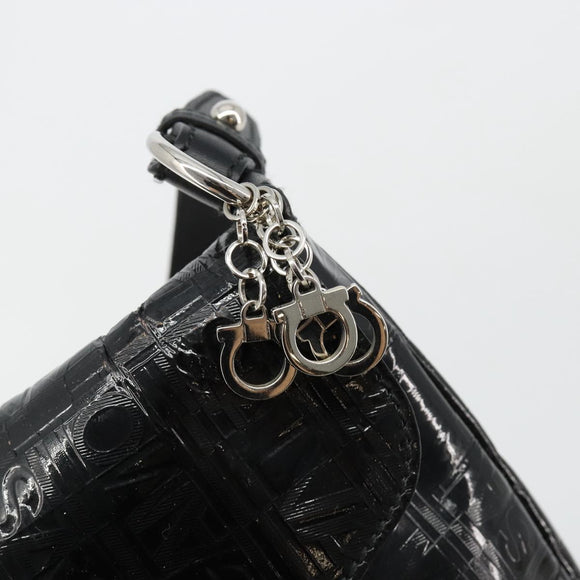 Salvatore Ferragamo Shoulder Bag Patent leather Black Silver Auth ka4653