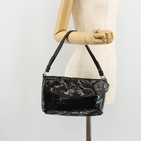 Salvatore Ferragamo Shoulder Bag Patent leather Black Silver Auth ka4653