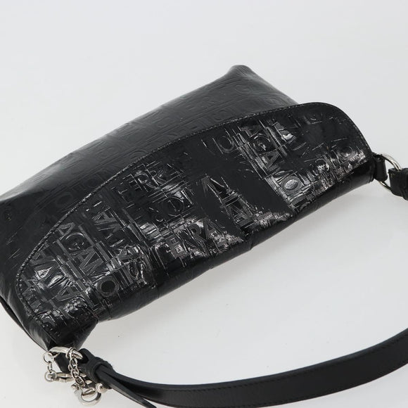 Salvatore Ferragamo Shoulder Bag Patent leather Black Silver Auth ka4653