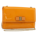 Salvatore Ferragamo Vala Schultertasche Lackleder Orange Gold Auth ka4654A-1