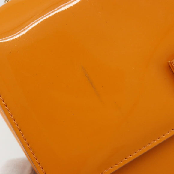 Salvatore Ferragamo Vala Schultertasche Lackleder Orange Gold Auth ka4654A