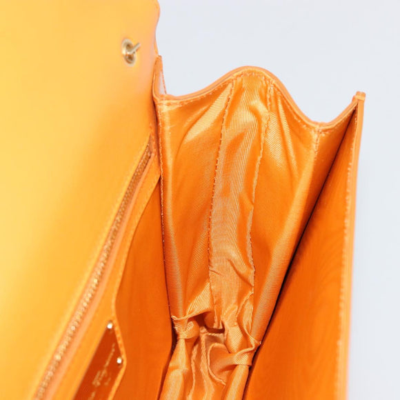 Salvatore Ferragamo Vala Schultertasche Lackleder Orange Gold Auth ka4654A