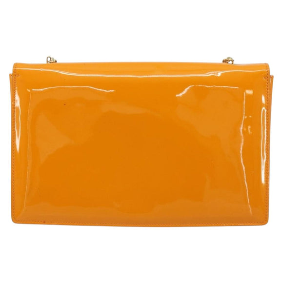 Salvatore Ferragamo Vala Schultertasche Lackleder Orange Gold Auth ka4654A