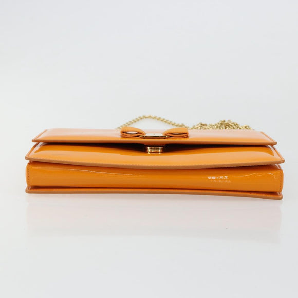 Salvatore Ferragamo Vala Schultertasche Lackleder Orange Gold Auth ka4654A