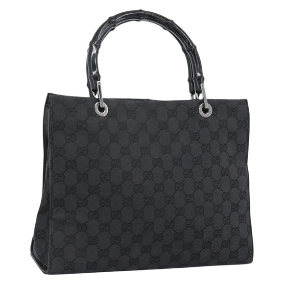 GUCCI GG Canvas Bamboo Hand Bag Black Silver 002 1016 Auth ka4657