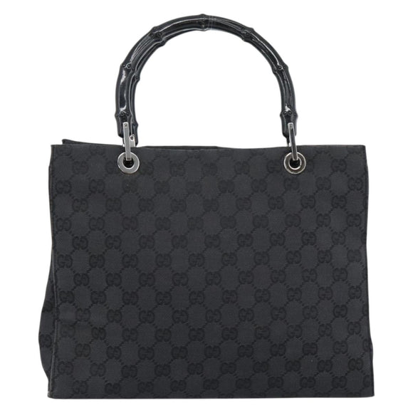 GUCCI GG Canvas Bamboo Hand Bag Black Silver 002 1016 Auth ka4657