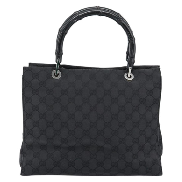 GUCCI GG Canvas Bamboo Hand Bag Black Silver 002 1016 Auth ka4657