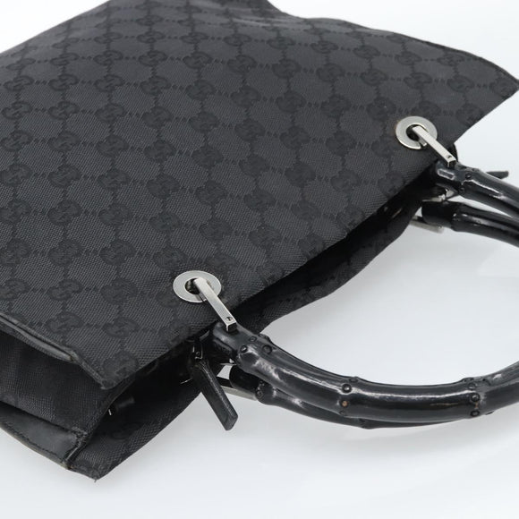 GUCCI GG Canvas Bamboo Hand Bag Black Silver 002 1016 Auth ka4657