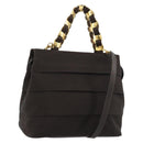 Salvatore Ferragamo Vala Hand Bag Canvas Leather 2way Brown Gold Auth ka4658A-1