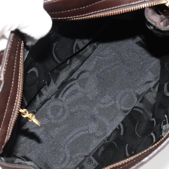 Salvatore Ferragamo Vala Hand Bag Canvas Leather 2way Brown Gold Auth ka4658A