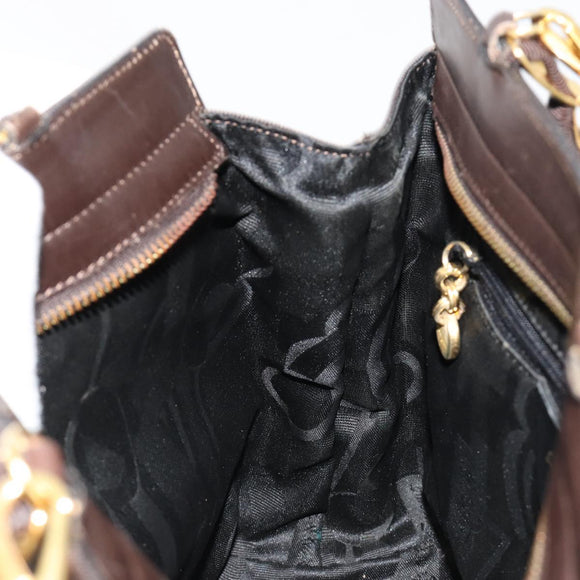Salvatore Ferragamo Vala Hand Bag Canvas Leather 2way Brown Gold Auth ka4658A