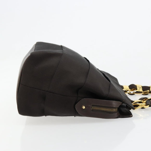 Salvatore Ferragamo Vala Hand Bag Canvas Leather 2way Brown Gold Auth ka4658A