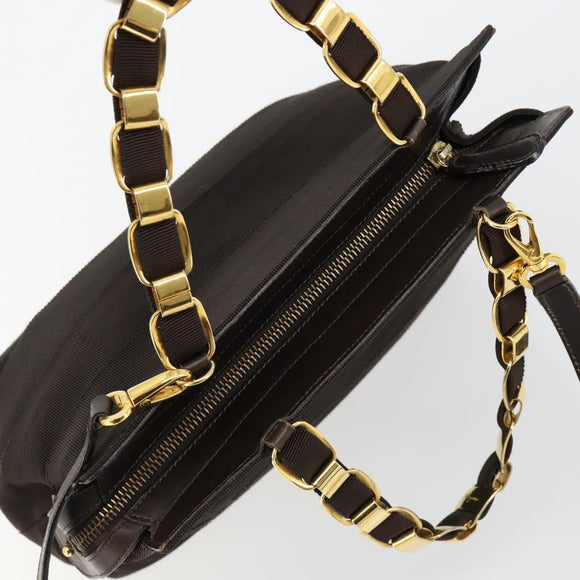 Salvatore Ferragamo Vala Hand Bag Canvas Leather 2way Brown Gold Auth ka4658A