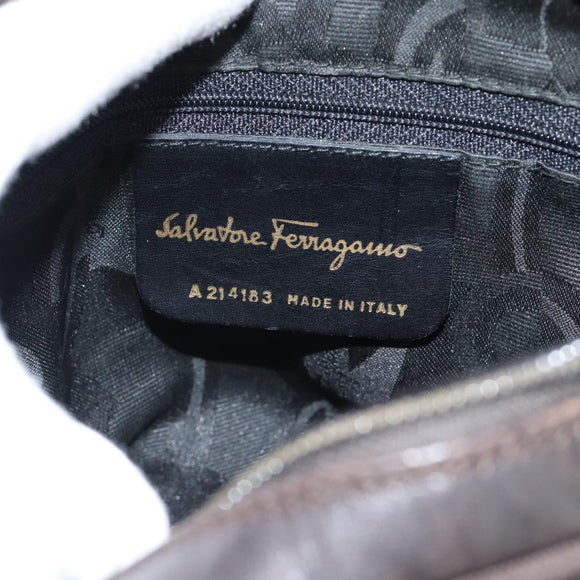 Salvatore Ferragamo Vala Shoulder Bag Leather Brown Gold Auth ka4659