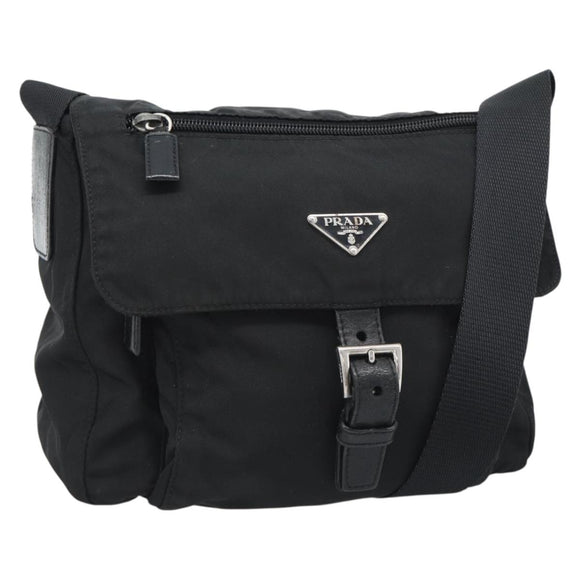 PRADA Shoulder Bag Nylon Black Silver Auth ka4660A