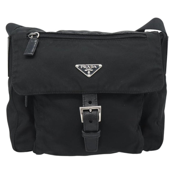 PRADA Shoulder Bag Nylon Black Silver Auth ka4660A