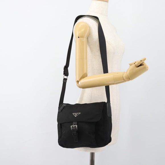 PRADA Shoulder Bag Nylon Black Silver Auth ka4660A