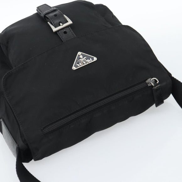PRADA Shoulder Bag Nylon Black Silver Auth ka4660A