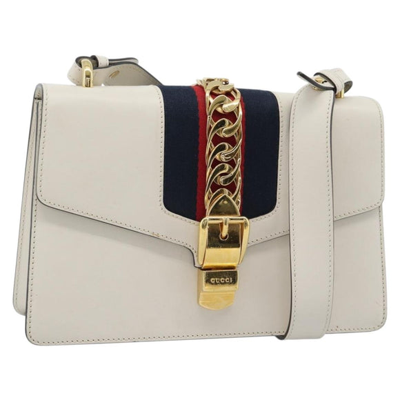 GUCCI Silvi Sherry Line Bag Leather 2way Red Gold Navy 421882 Auth ka4661M