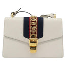 GUCCI Silvi Sherry Line Bag Leather 2way Red Gold Navy 421882 Auth ka4661M-2
